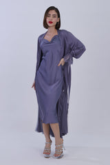 AXTZH Women’s Two-Piece Nightwear Set with Elegant Satin Slip and Sheer Lace Robe X9701-SLATE-F22S