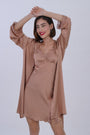 AXTZH Women’s Two-Piece Nightwear Set with Satin Slip Dress and Matching Robe X8087-TAN-F11S