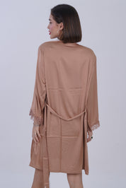 AXTZH Women’s Two-Piece Nightwear Set with Satin Slip Dress and Matching Robe X8087-TAN-F11S