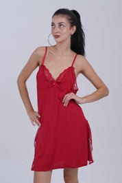 AXTZH Elegant 2-Piece Nightwear Featuring Lace Overlay and Soft Fit X3062-SCARLET-F1L