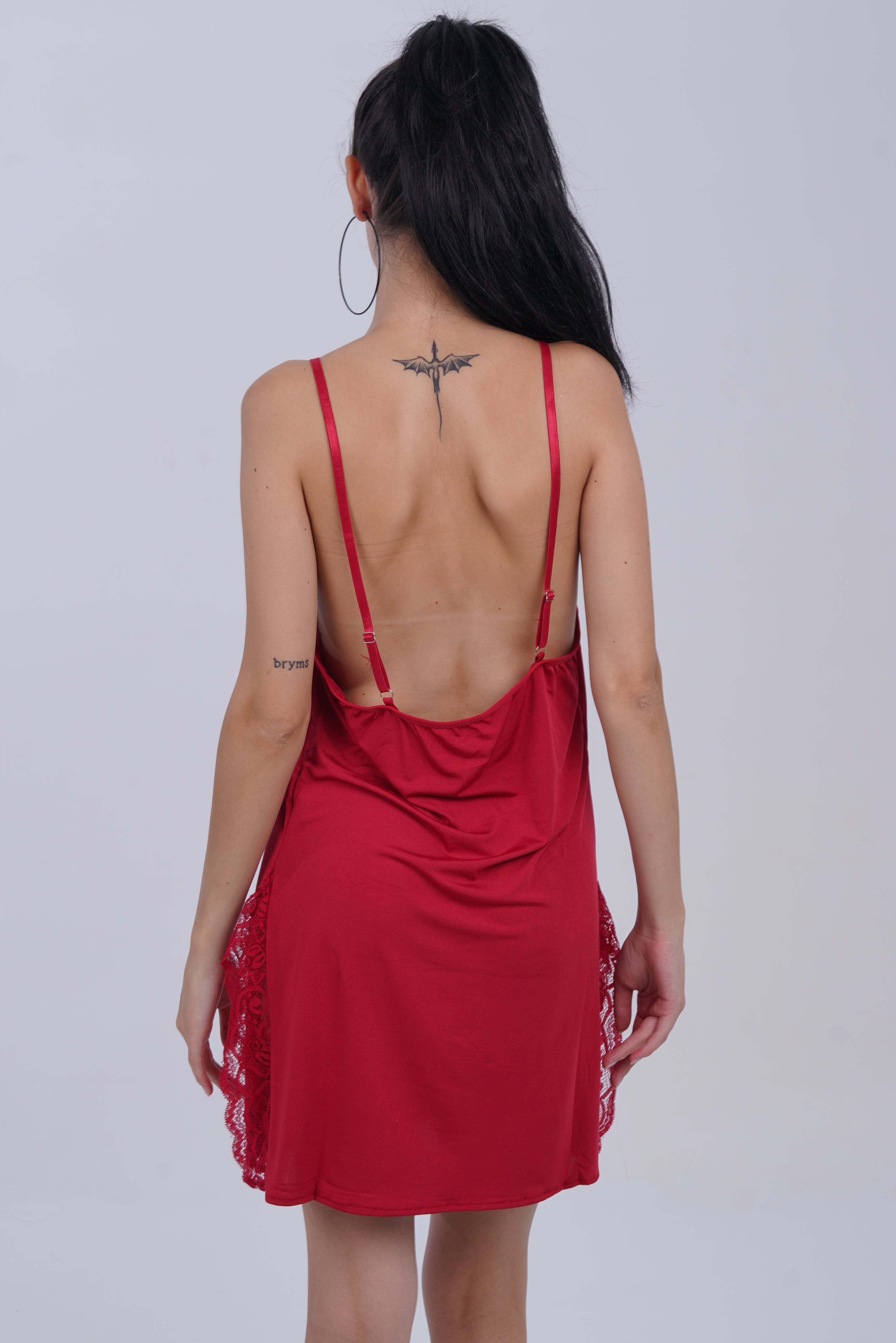 AXTZH Elegant 2-Piece Nightwear Featuring Lace Overlay and Soft Fit X3062-SCARLET-F1L