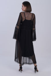 AXTZH Women’s Luxury Nightwear with Lace Trim, Satin Tie, and Semi-Sheer Flowing Design X0003-BLACK-F12M