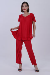 AXTZH NIGHTWEAR 2-piece set: short-sleeve top with matching pajama bottoms X8010-RED-C9M