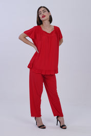 AXTZH NIGHTWEAR 2-piece set: short-sleeve top with matching pajama bottoms X8010-RED-C9M
