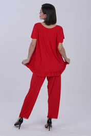 AXTZH NIGHTWEAR 2-piece set: short-sleeve top with matching pajama bottoms X8010-RED-C9M