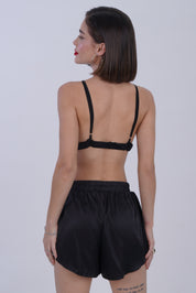 AXTZH Stylish 3-Piece Sexy Nightwear Set with Top, Matching Bottoms, and Sheer Cover-Up for Women X2596-BLACK-NSS3PS