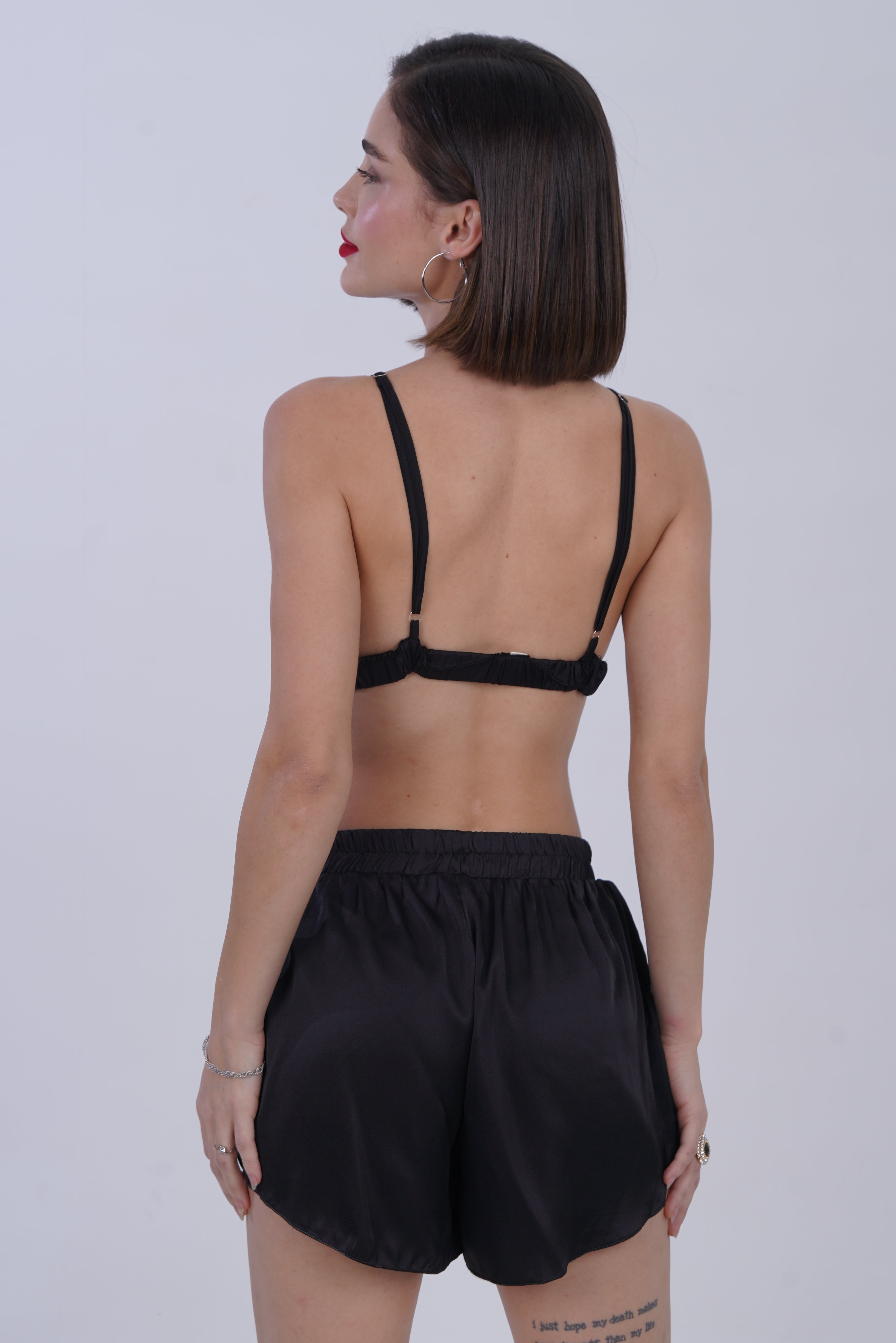 AXTZH Stylish 3-Piece Sexy Nightwear Set with Top, Matching Bottoms, and Sheer Cover-Up for Women X2596-BLACK-NSS3PS