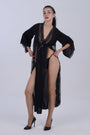 AXTZH  Romantic Nightwear Set for Women with Sheer Longline Robe and Lace Accents X3493-BLACK-F2M