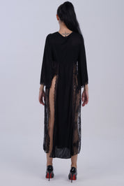 AXTZH  Romantic Nightwear Set for Women with Sheer Longline Robe and Lace Accents X3493-BLACK-F2M