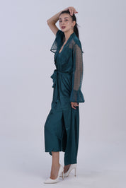 AXTZH Two-Piece Nightwear for Women with Full-Length Sheer Robe and Inner Dress X2168-BGREEN-F22S