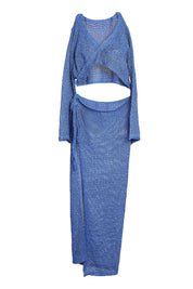 AXTZH Sheer Tie-Front Crop & Wrap Skirt Beachwear Set X2536-DBLUE-BW2PF