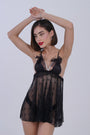 AXTZH Delicate Sheer Nightwear with Feminine Bows and Alluring Design for Women X9004-BLACK-SF1N