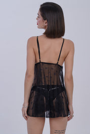 AXTZH Delicate Sheer Nightwear with Feminine Bows and Alluring Design for Women X9004-BLACK-SF1N