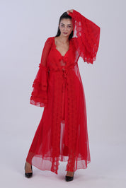 AXTZH Sheer Elegance Two-Piece Nightwear Set for Women X4025-CRIMSON-F22N