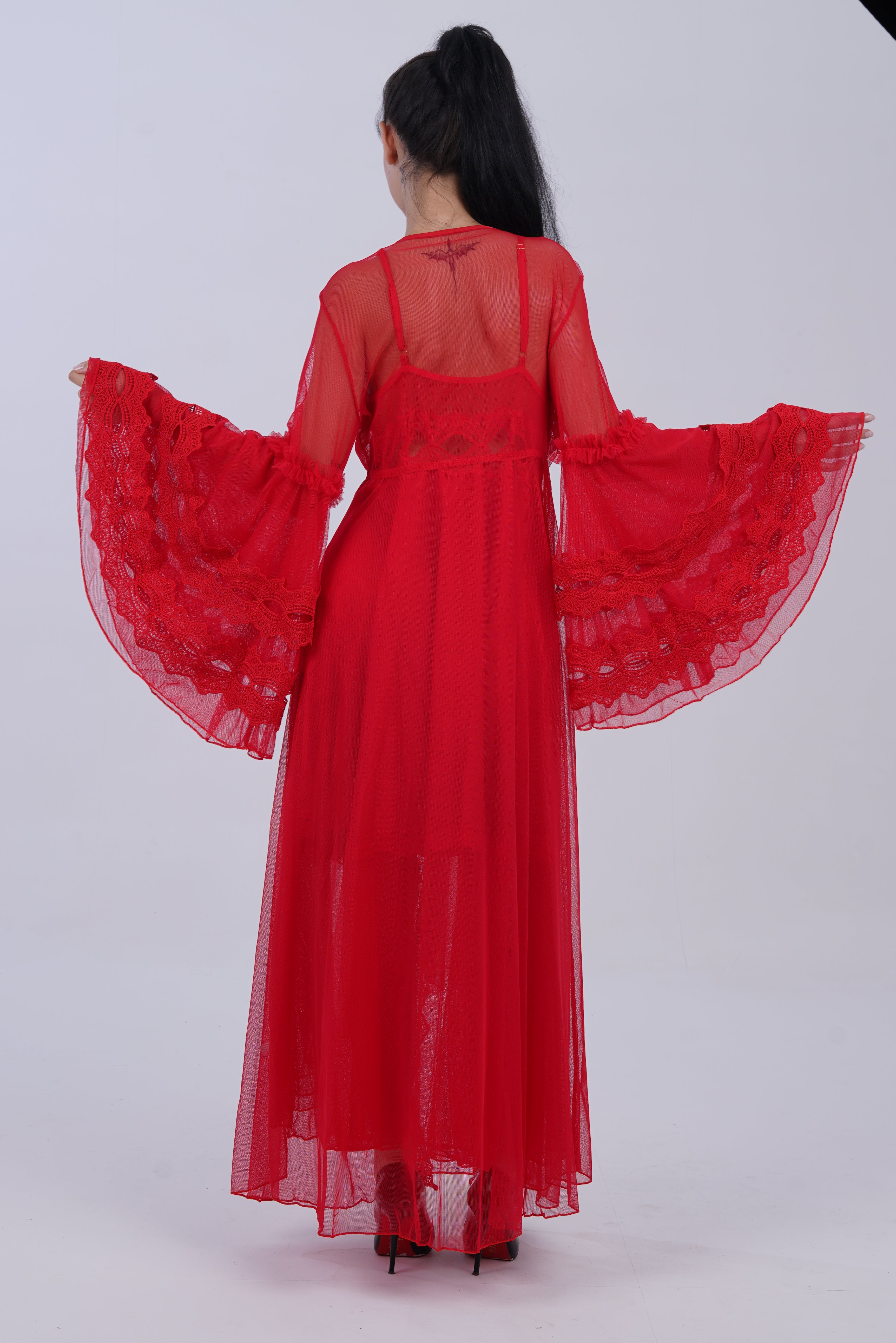 AXTZH Sheer Elegance Two-Piece Nightwear Set for Women X4025-CRIMSON-F22N