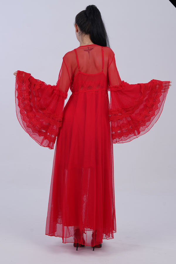 AXTZH Sheer Elegance Two-Piece Nightwear Set for Women X4025-CRIMSON-F22N