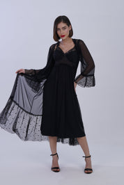 AXTZH Luxurious Women’s Nightwear Ensemble Featuring Long Robe and Inner Slip X0310-BLACK-F22MO