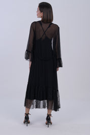 AXTZH Luxurious Women’s Nightwear Ensemble Featuring Long Robe and Inner Slip X0310-BLACK-F22MO