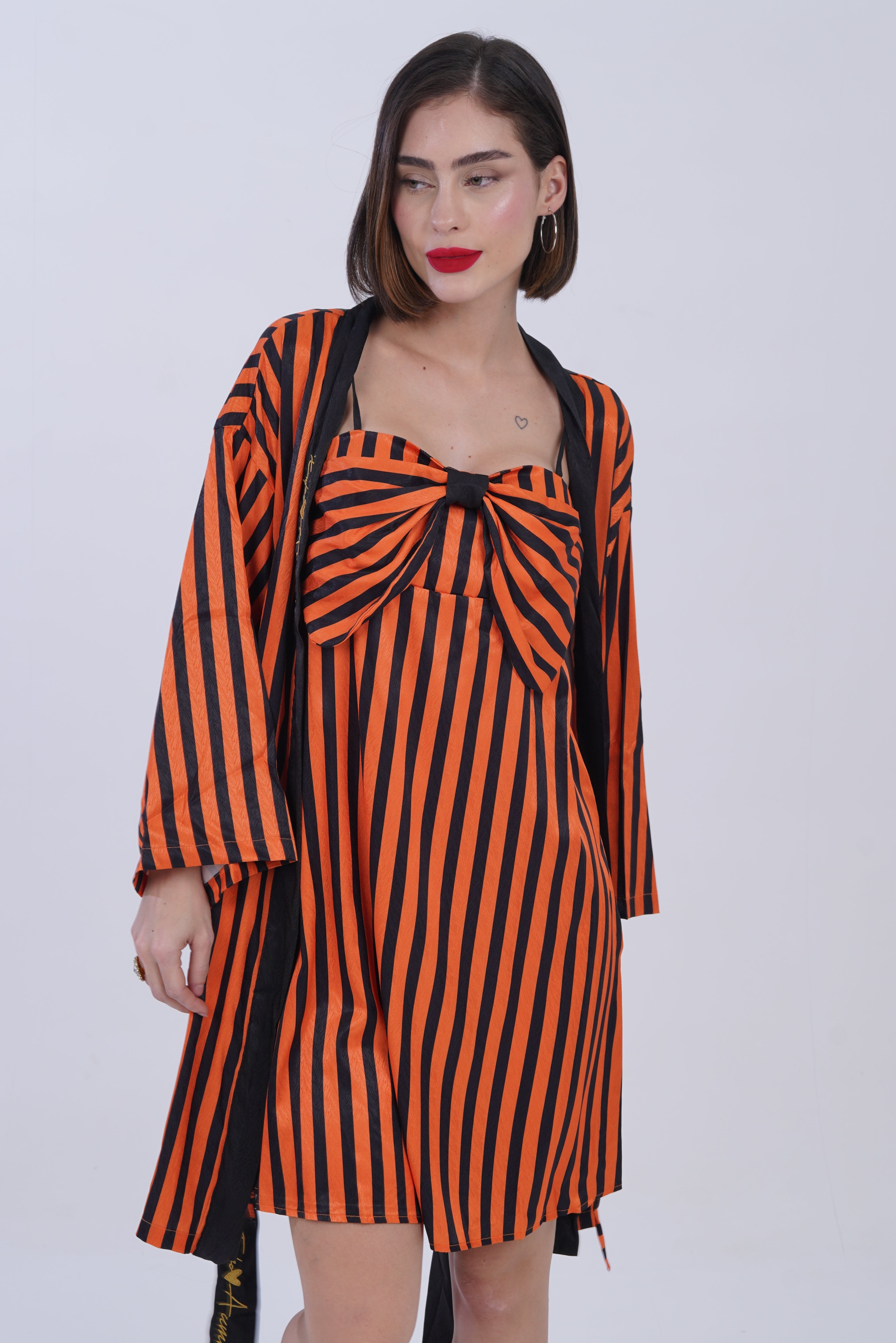 AXTZH Elegant Two-Piece Nightwear Ensemble with Coordinated Dress and Belted Robe X0589-RUSST-F11S