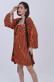 AXTZH Elegant Two-Piece Nightwear Ensemble with Coordinated Dress and Belted Robe X0589-RUSST-F11S