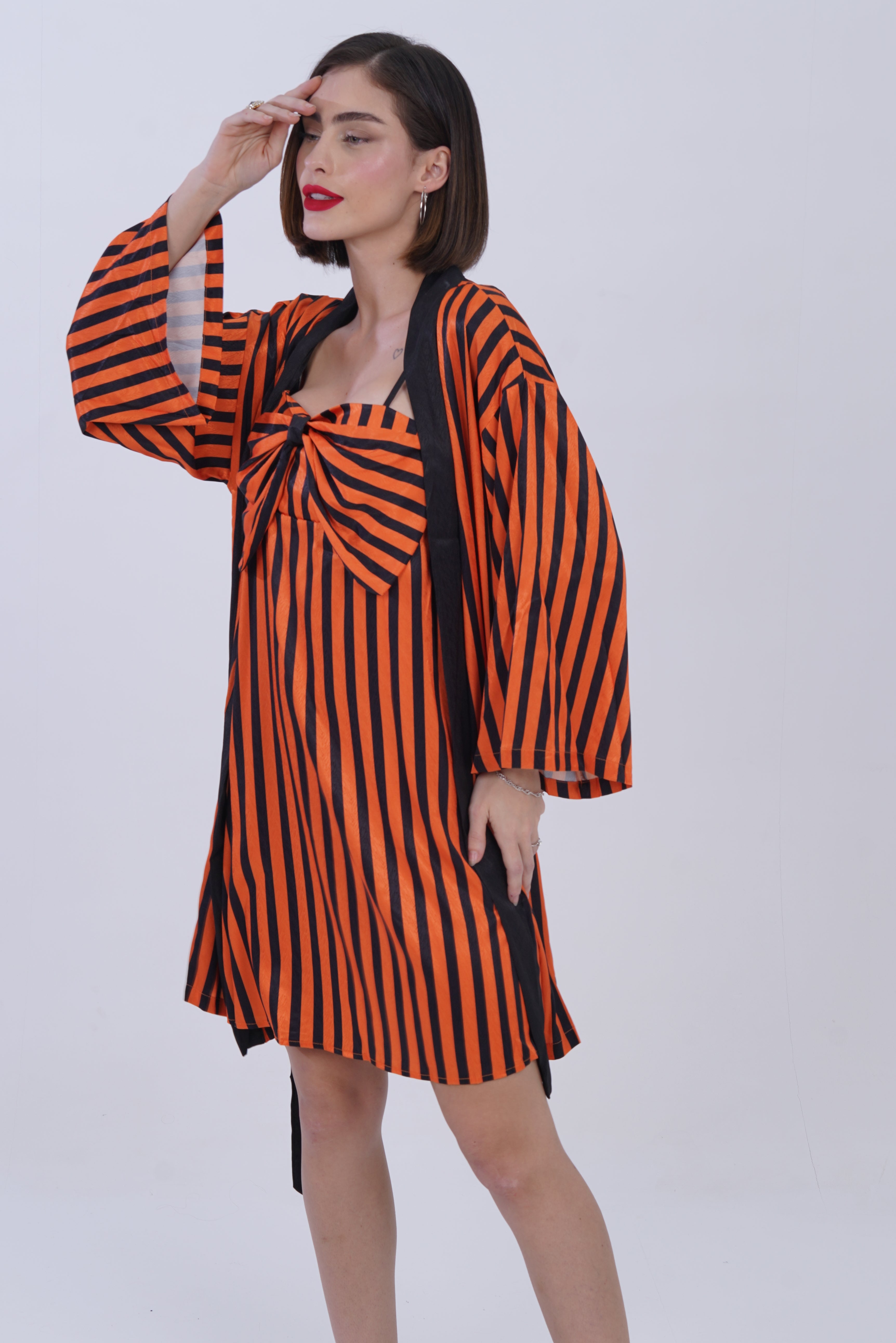 AXTZH Elegant Two-Piece Nightwear Ensemble with Coordinated Dress and Belted Robe X0589-RUSST-F11S