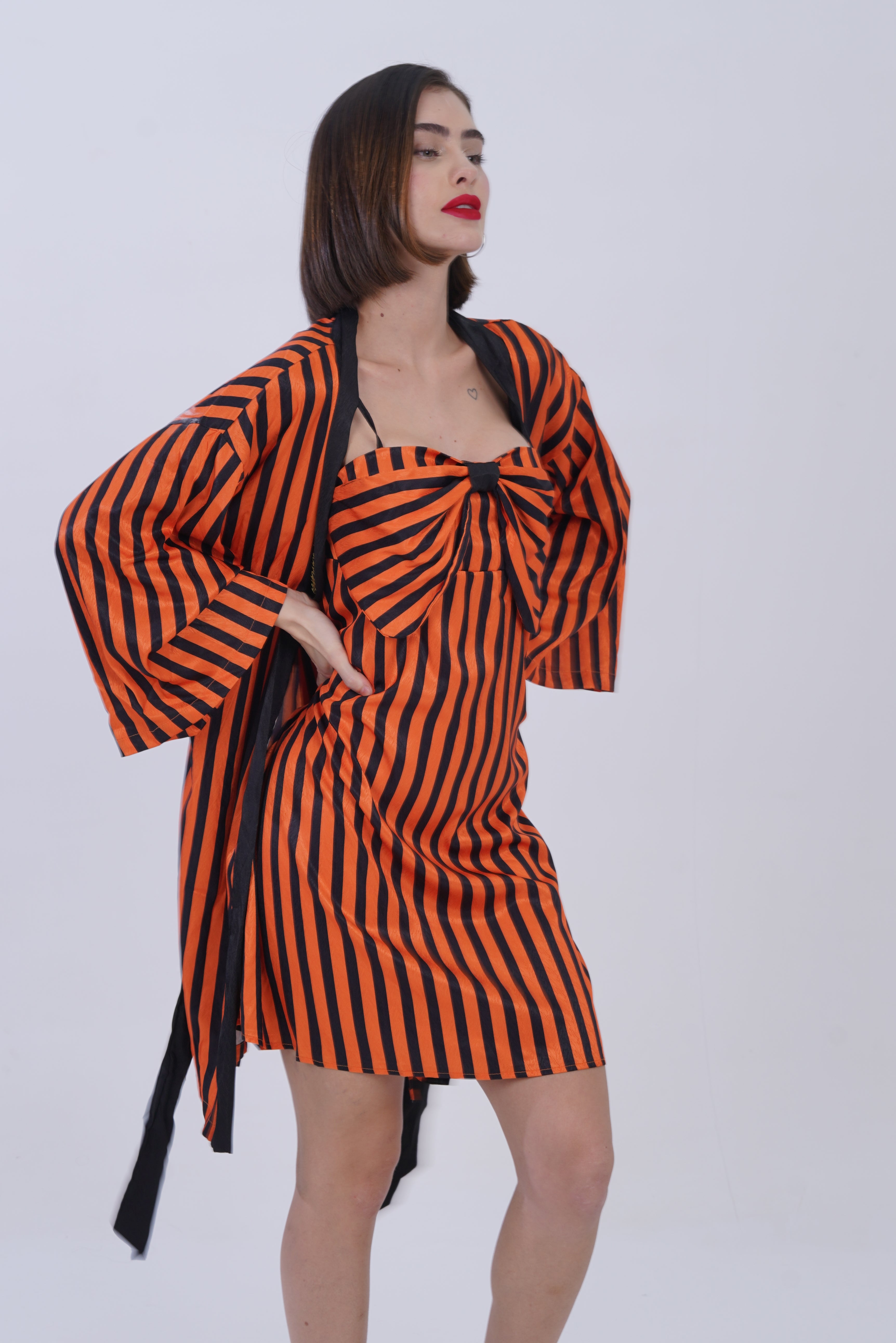 AXTZH Elegant Two-Piece Nightwear Ensemble with Coordinated Dress and Belted Robe X0589-RUSST-F11S