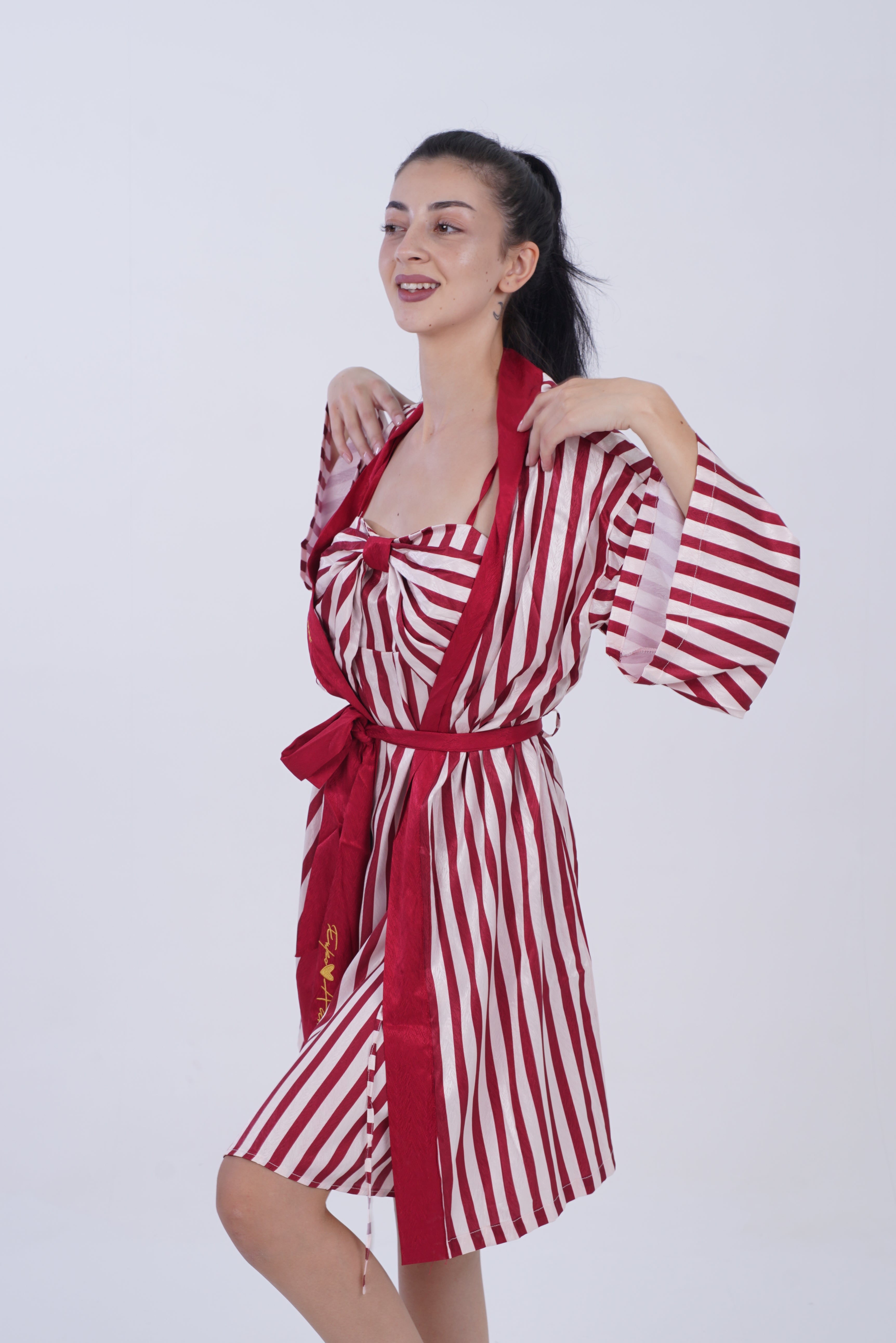 AXTZH Elegant Two-Piece Nightwear Ensemble with Coordinated Dress and Belted Robe X0589-SCAST-F11S