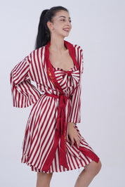 AXTZH Elegant Two-Piece Nightwear Ensemble with Coordinated Dress and Belted Robe X0589-SCAST-F11S