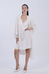 AXTZH 2-Piece Satin Nightwear Set with Lace Detail and Matching Robe for Women X2503-IVORY-F12S