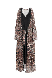 AXTZH 2-Piece Nightwear Set – Black Slip with Leopard Print Robe X0289-BLKLEO-F22MO