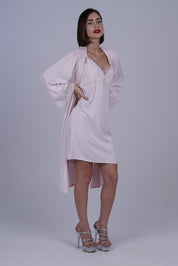 AXTZH 2-Piece Satin Nightwear Set with Lace Detail and Matching Robe for Women X2503-BLUSH-F12S