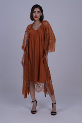 AXTZH Two-Piece Women’s Nightwear Collection Combining Timeless Elegance with Sensual Charm X2105-TERRACOTTA-F12S