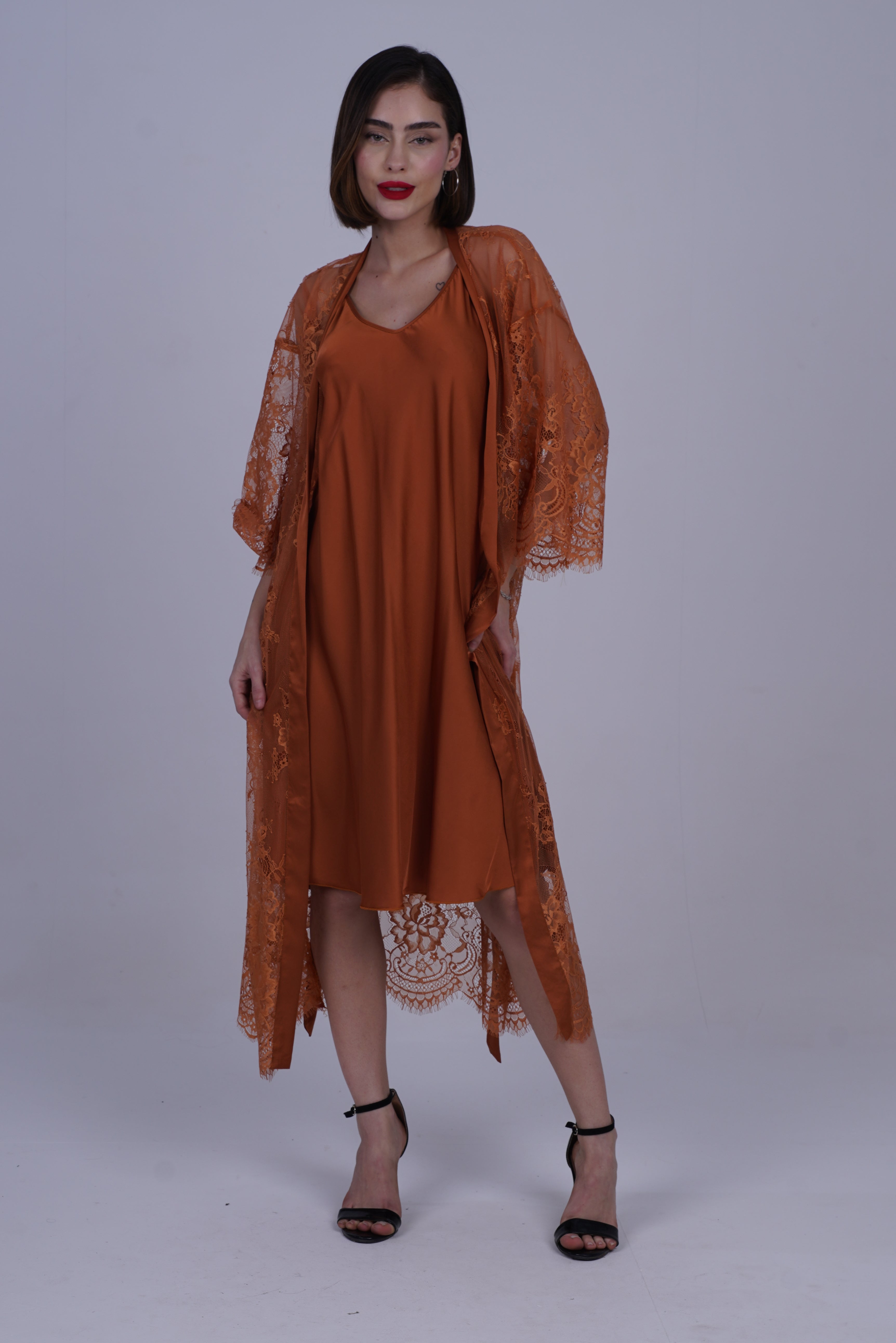 AXTZH Two-Piece Women’s Nightwear Collection Combining Timeless Elegance with Sensual Charm X2105-TERRACOTTA-F12S