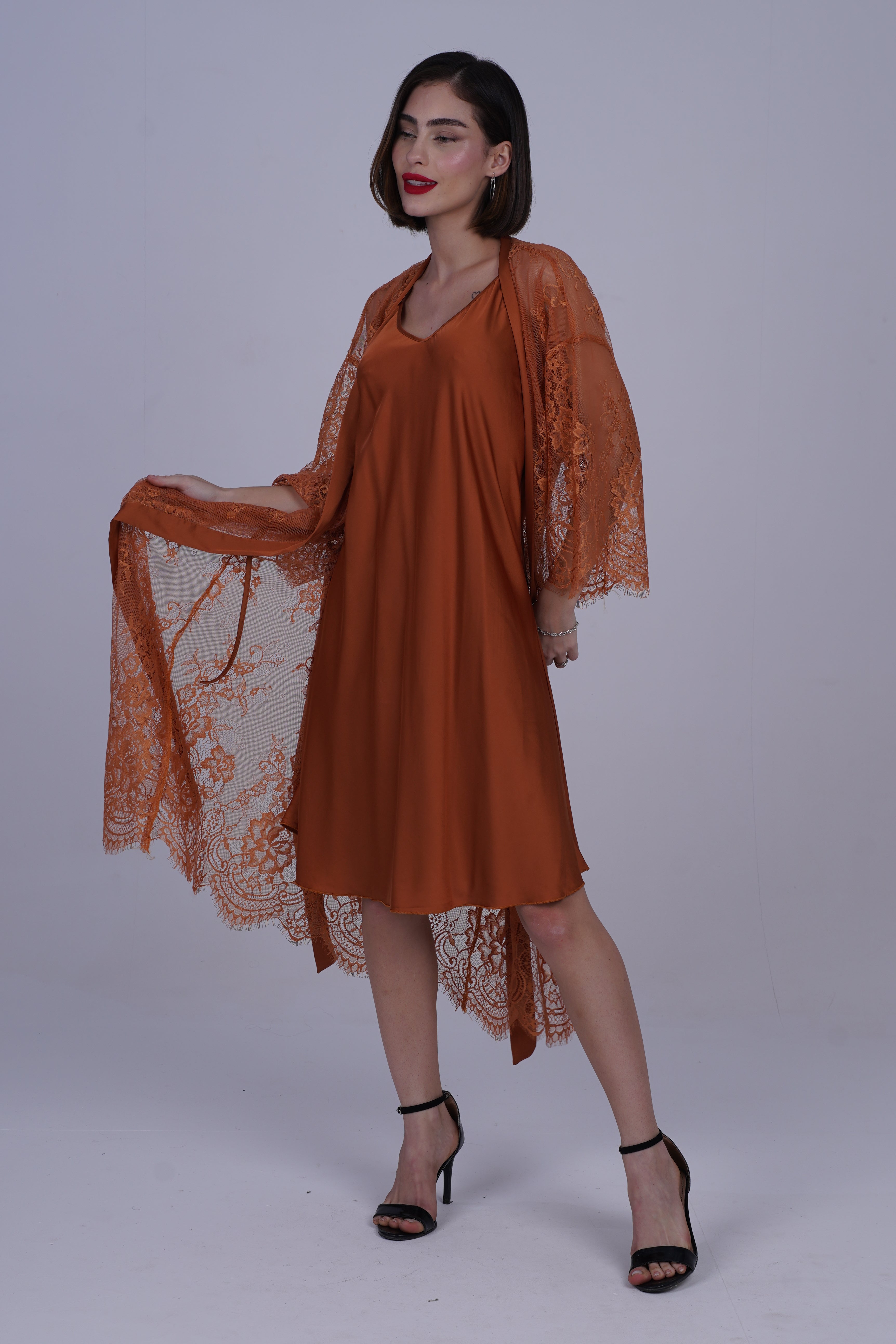 AXTZH Two-Piece Women’s Nightwear Collection Combining Timeless Elegance with Sensual Charm X2105-TERRACOTTA-F12S