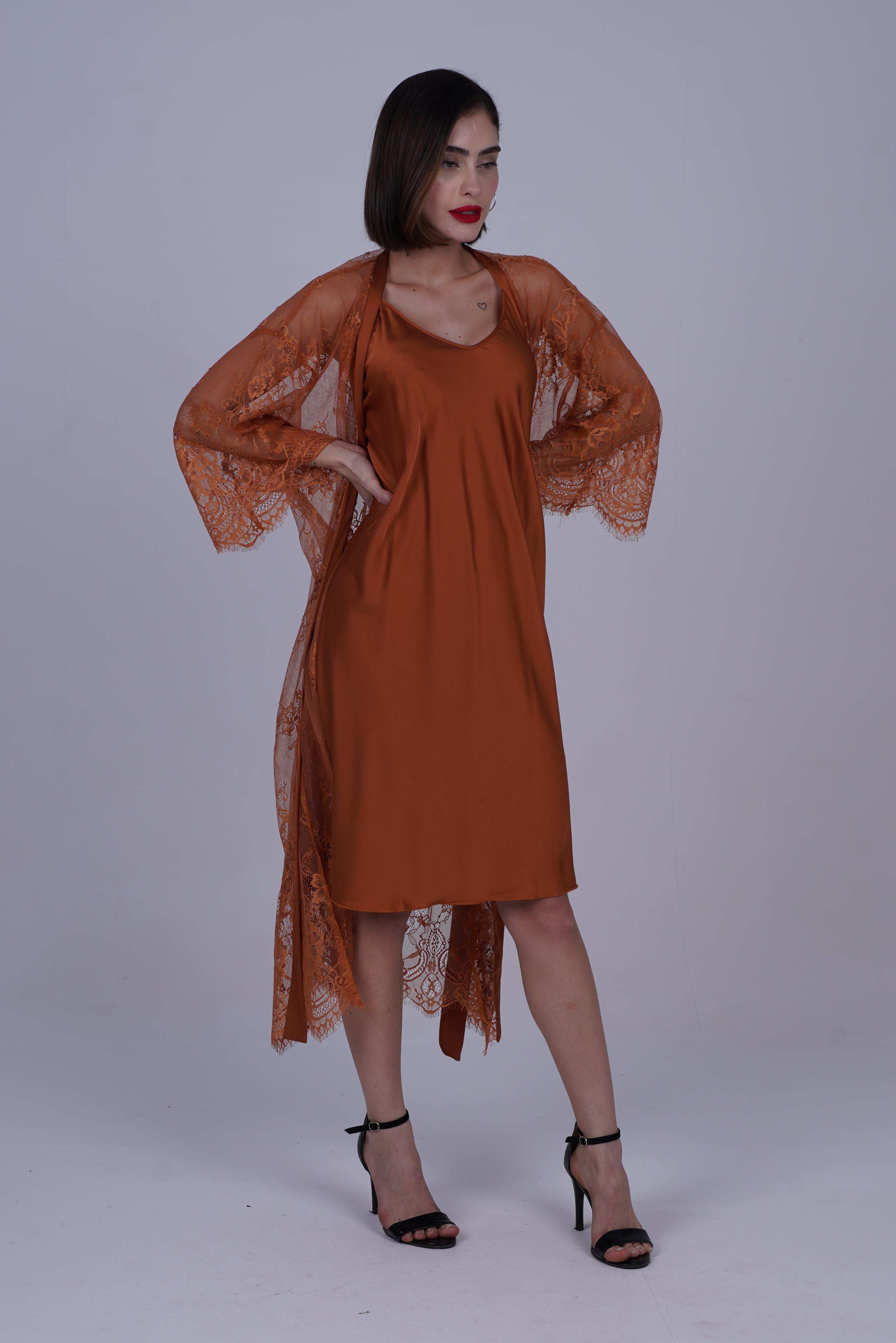 AXTZH Two-Piece Women’s Nightwear Collection Combining Timeless Elegance with Sensual Charm X2105-TERRACOTTA-F12S