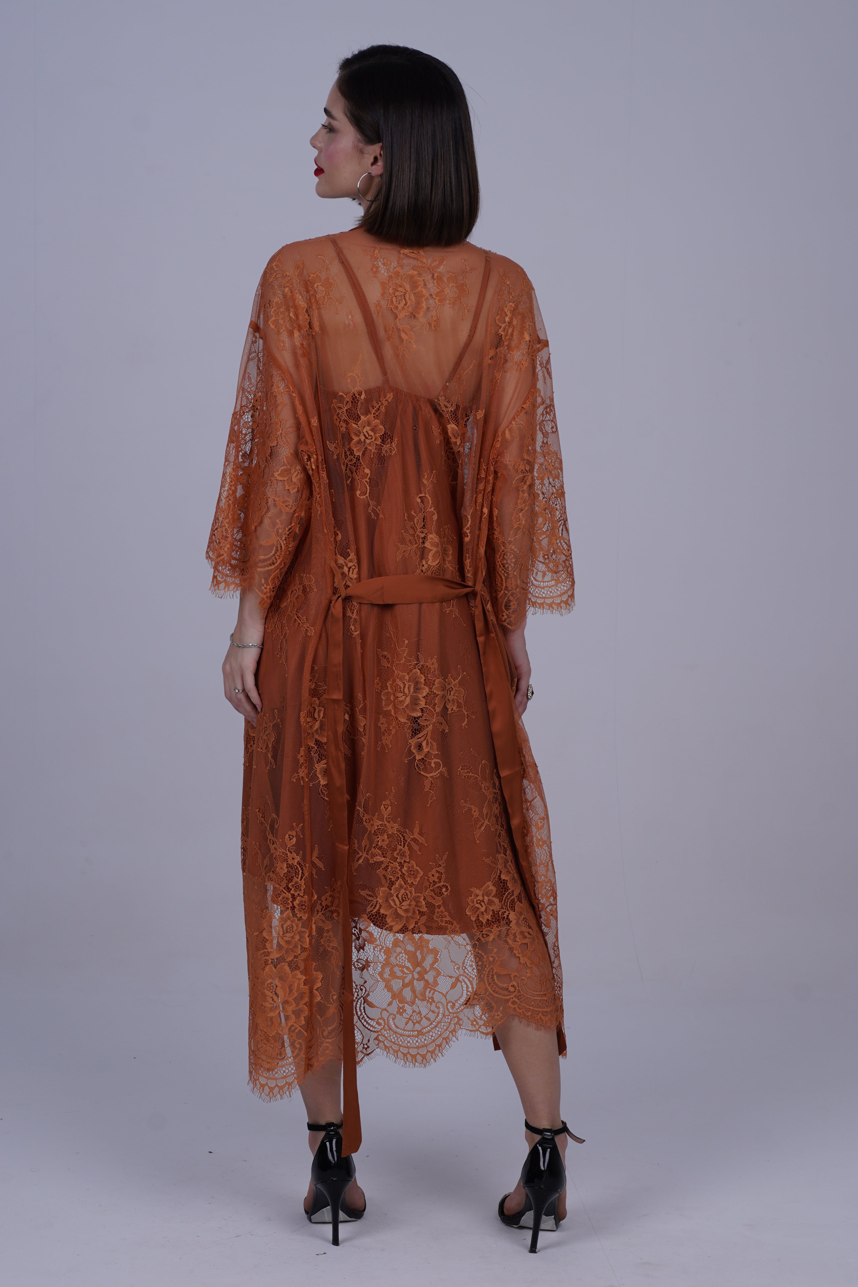 AXTZH Two-Piece Women’s Nightwear Collection Combining Timeless Elegance with Sensual Charm X2105-TERRACOTTA-F12S