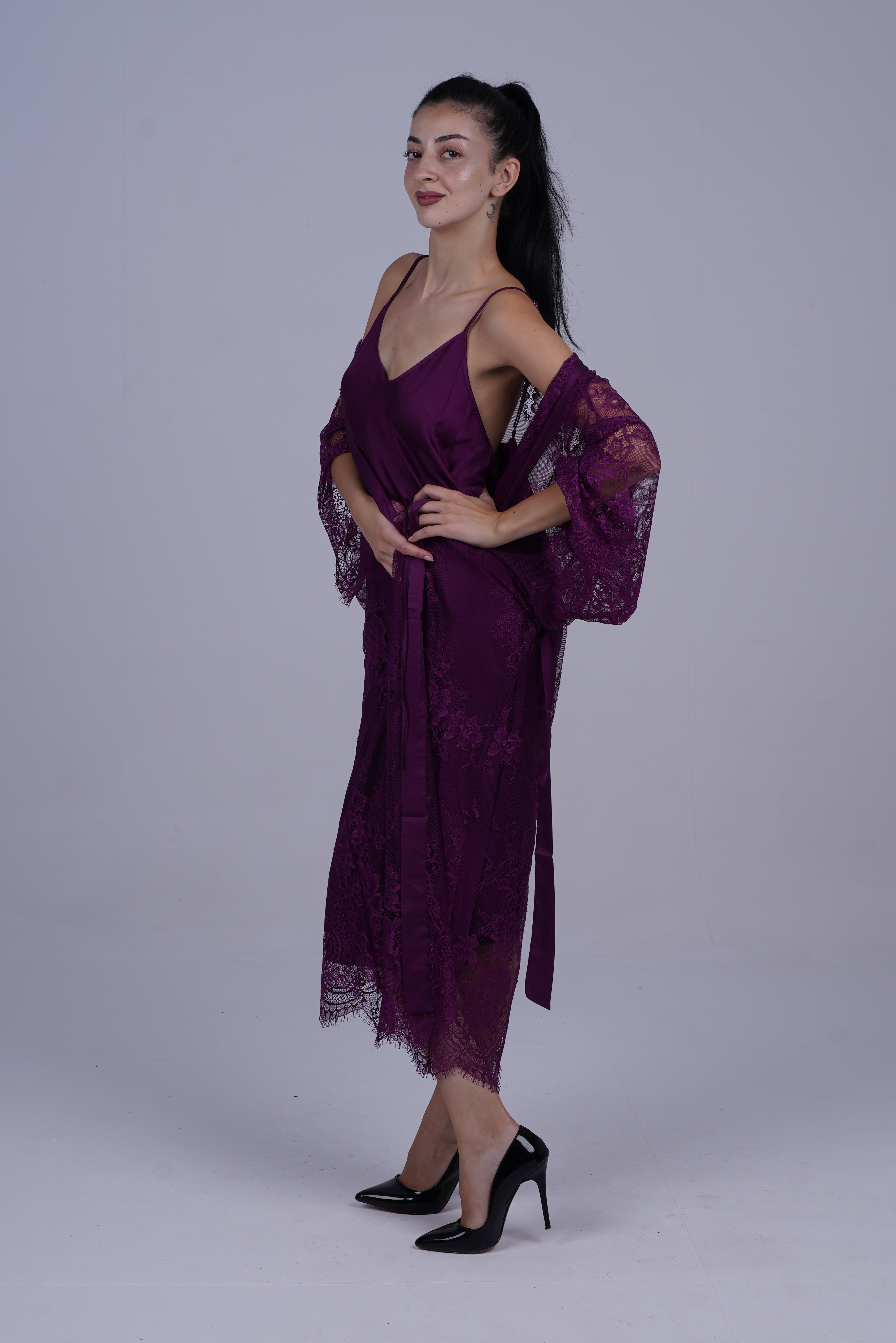 AXTZH Two-Piece Women’s Nightwear Collection Combining Timeless Elegance with Sensual Charm X2105-MULBERRY-F12S
