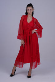AXTZH Luxurious Women’s Nightwear Ensemble Featuring Long Robe and Inner Slip X0310-CRIMSON-F22MO