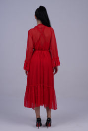 AXTZH Luxurious Women’s Nightwear Ensemble Featuring Long Robe and Inner Slip X0310-CRIMSON-F22MO