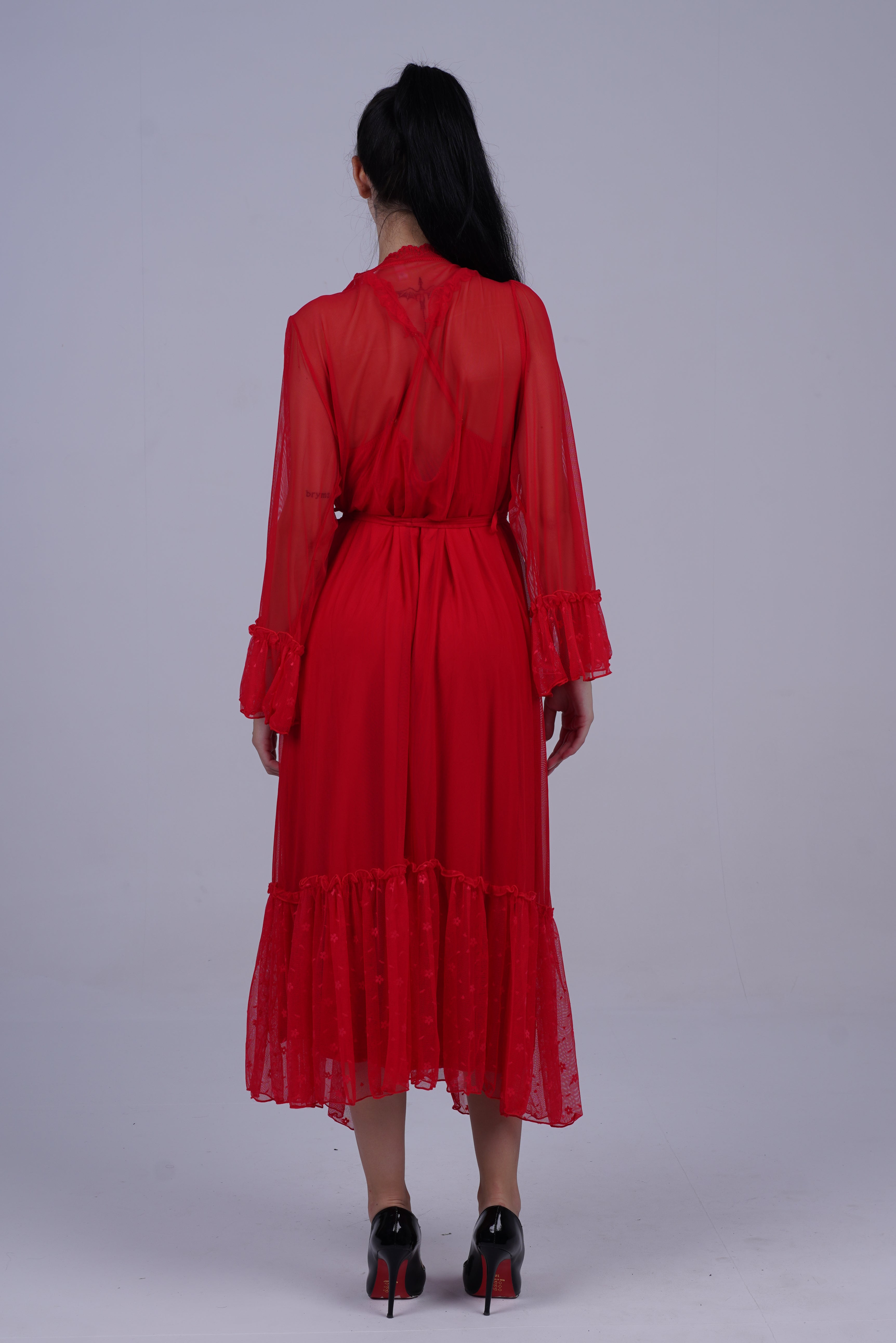 AXTZH Luxurious Women’s Nightwear Ensemble Featuring Long Robe and Inner Slip X0310-CRIMSON-F22MO