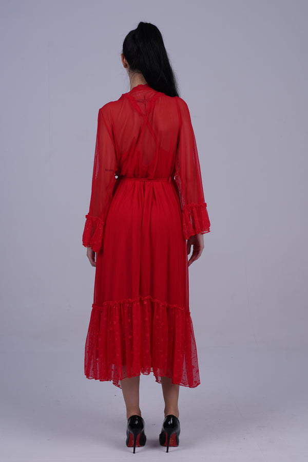 AXTZH Luxurious Women’s Nightwear Ensemble Featuring Long Robe and Inner Slip X0310-CRIMSON-F22MO