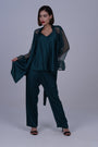 AXTZH Luxurious Women’s Nightwear Set with Lace-Trimmed Robe, Inner Top, and Matching Bottoms X2168-BGREEN-NSL3PS