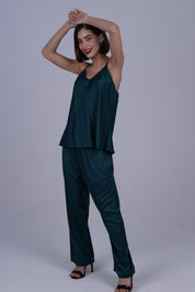 AXTZH Luxurious Women’s Nightwear Set with Lace-Trimmed Robe, Inner Top, and Matching Bottoms X2168-BGREEN-NSL3PS