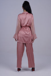 AXTZH Luxurious Women’s Nightwear Set with Lace-Trimmed Robe, Inner Top, and Matching Bottoms X2168-BLUSH-NSL3PS