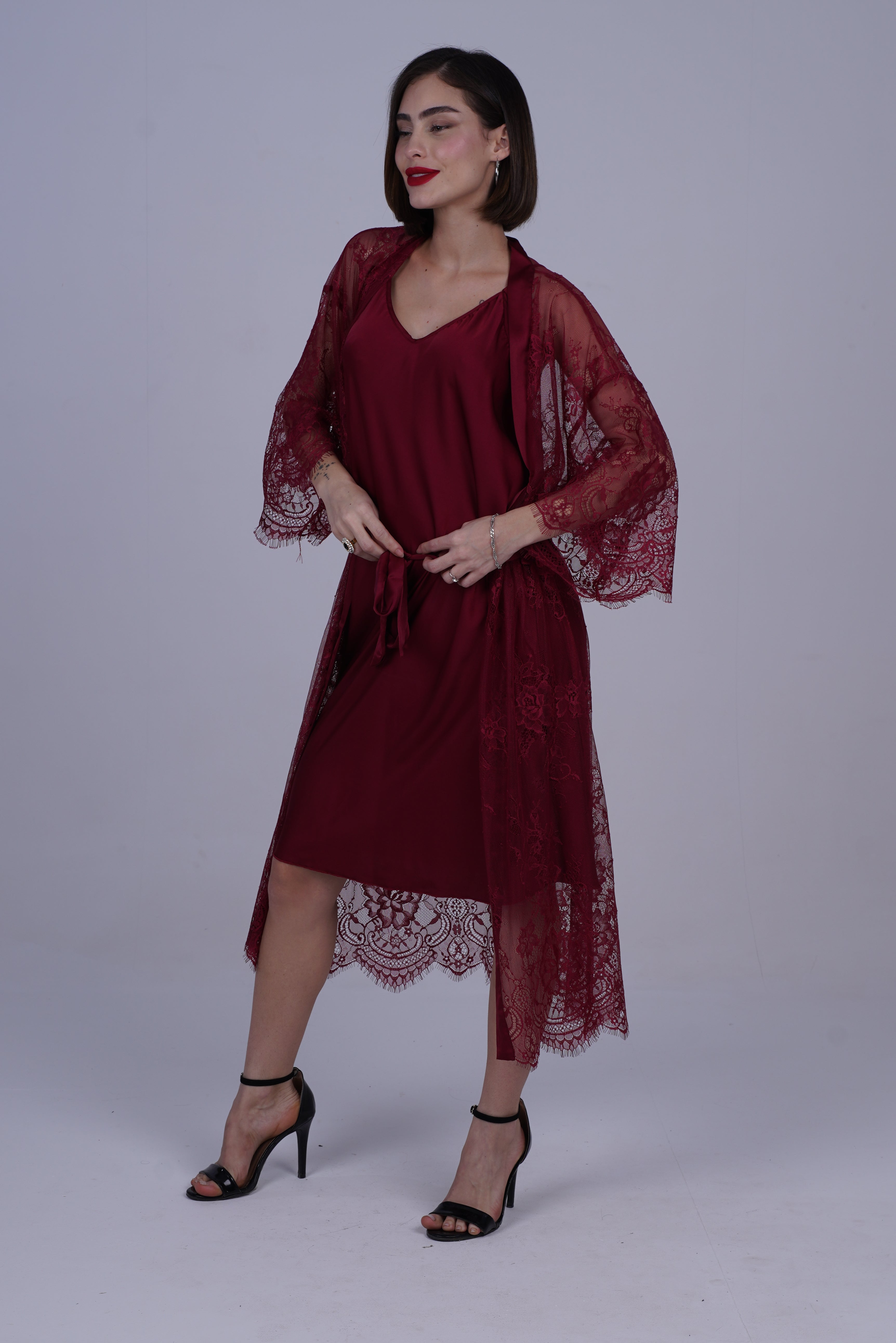 AXTZH Two-Piece Women’s Nightwear Collection Combining Timeless Elegance with Sensual Charm X2105-SCARLET-F12S