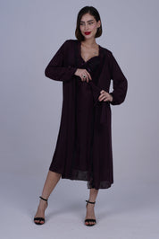 AXTZH  Elegant Two-Piece Long Nightwear Set for Women X3221-PLUM-F11M
