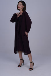 AXTZH  Elegant Two-Piece Long Nightwear Set for Women X3221-PLUM-F11M