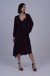 AXTZH  Elegant Two-Piece Long Nightwear Set for Women X3221-PLUM-F11M
