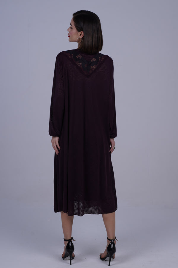 AXTZH  Elegant Two-Piece Long Nightwear Set for Women X3221-PLUM-F11M