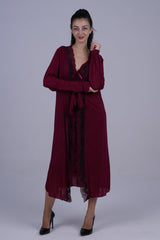 AXTZH Elegant Two-Piece Long Nightwear Set for Women X3221-MERLOT-F11M